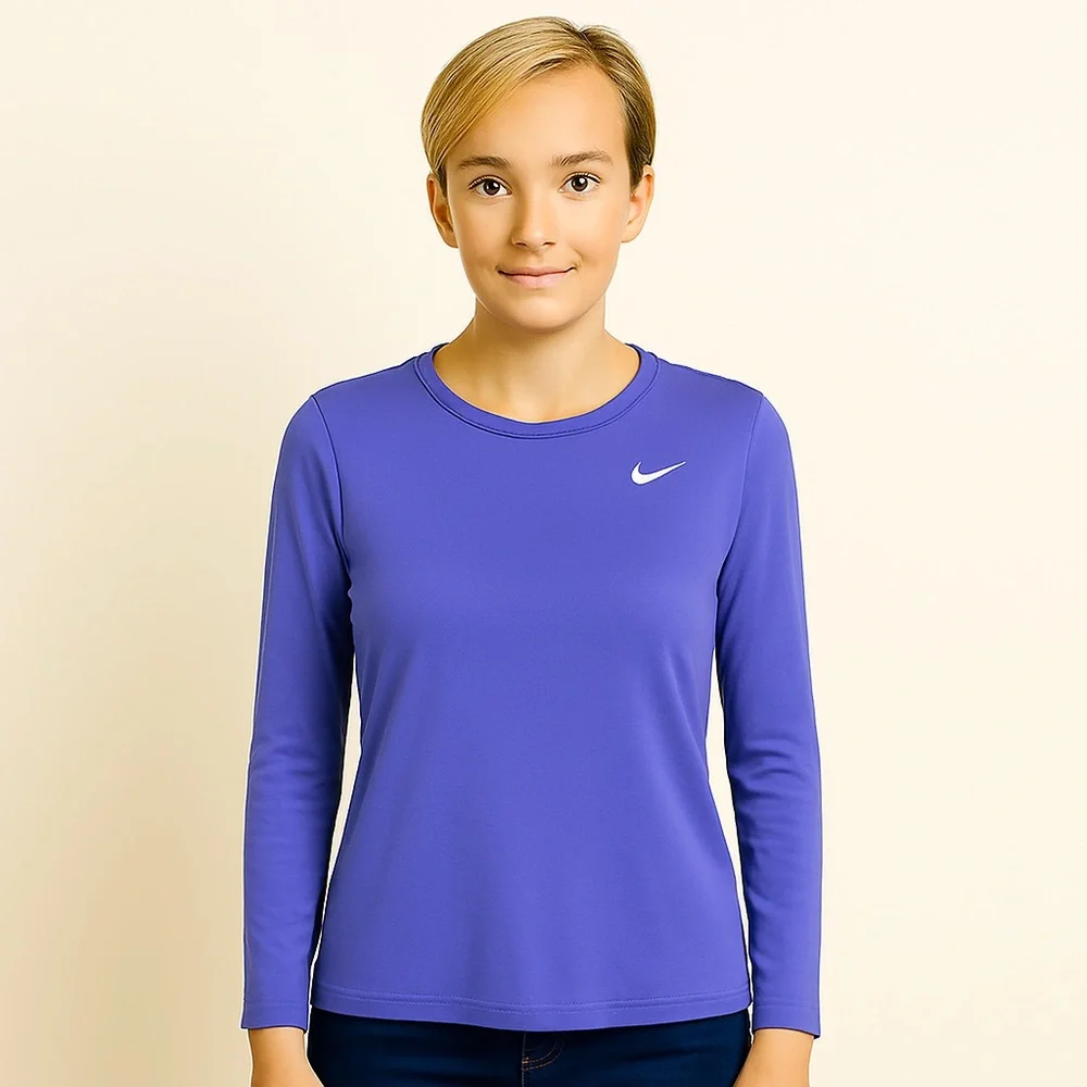 Nike Dri Fit Periwinkle Blue Purple Crew Neck Long Sleeve Tee Shirt Large